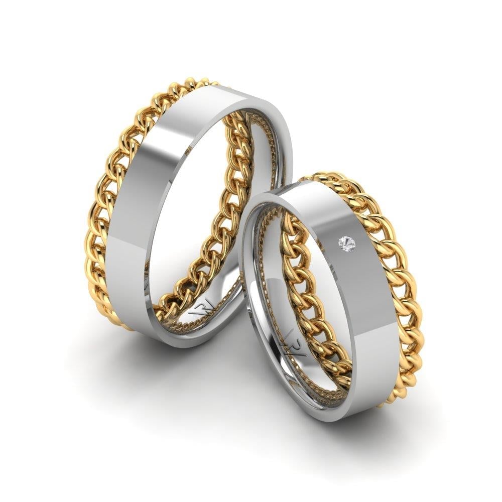 Eheringe mit Devotiondazzle-Steinen aus Weißgold und gelbem Kristall von Dalloz