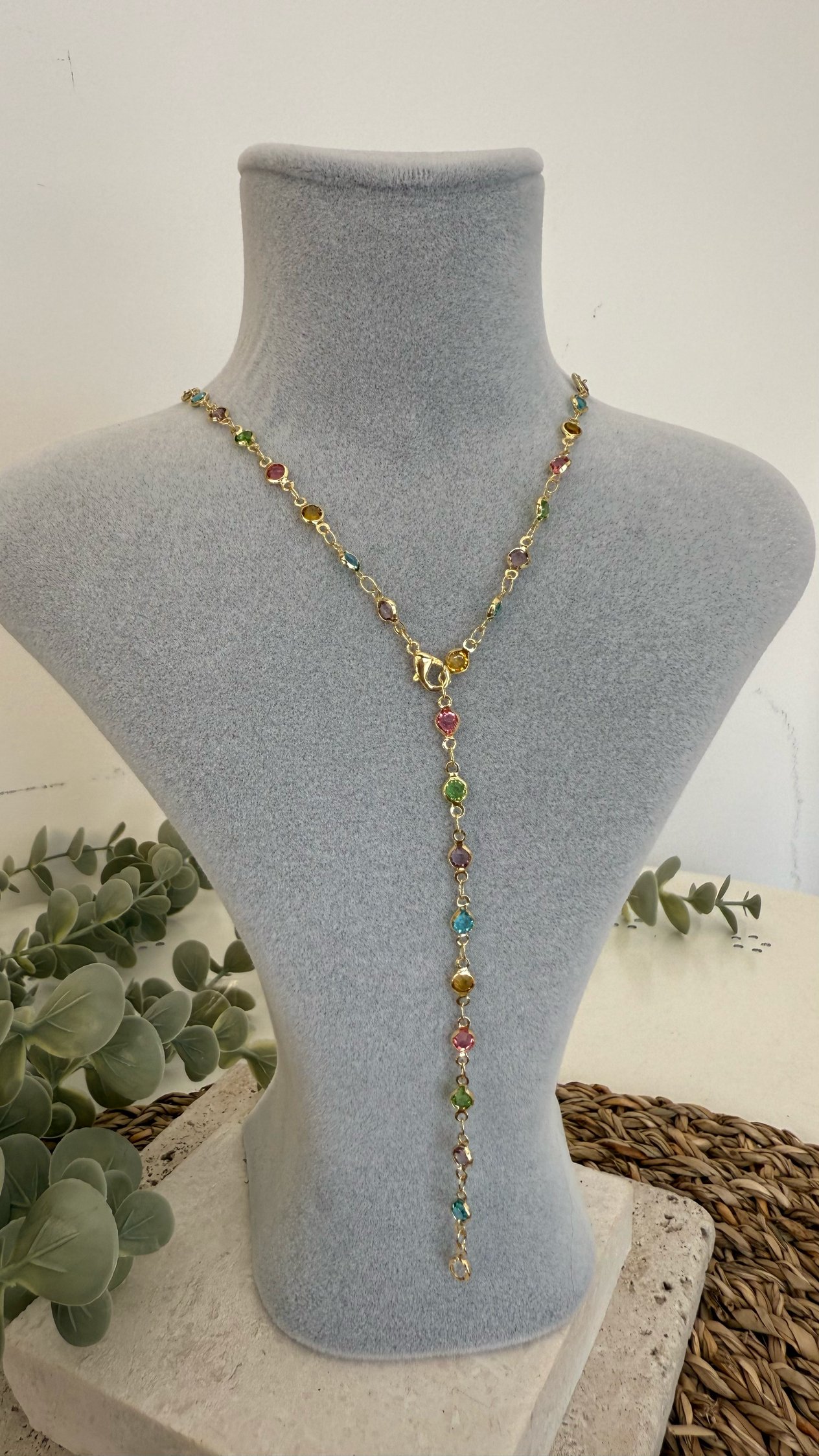 İthal Gold Taşlı Y Kolye