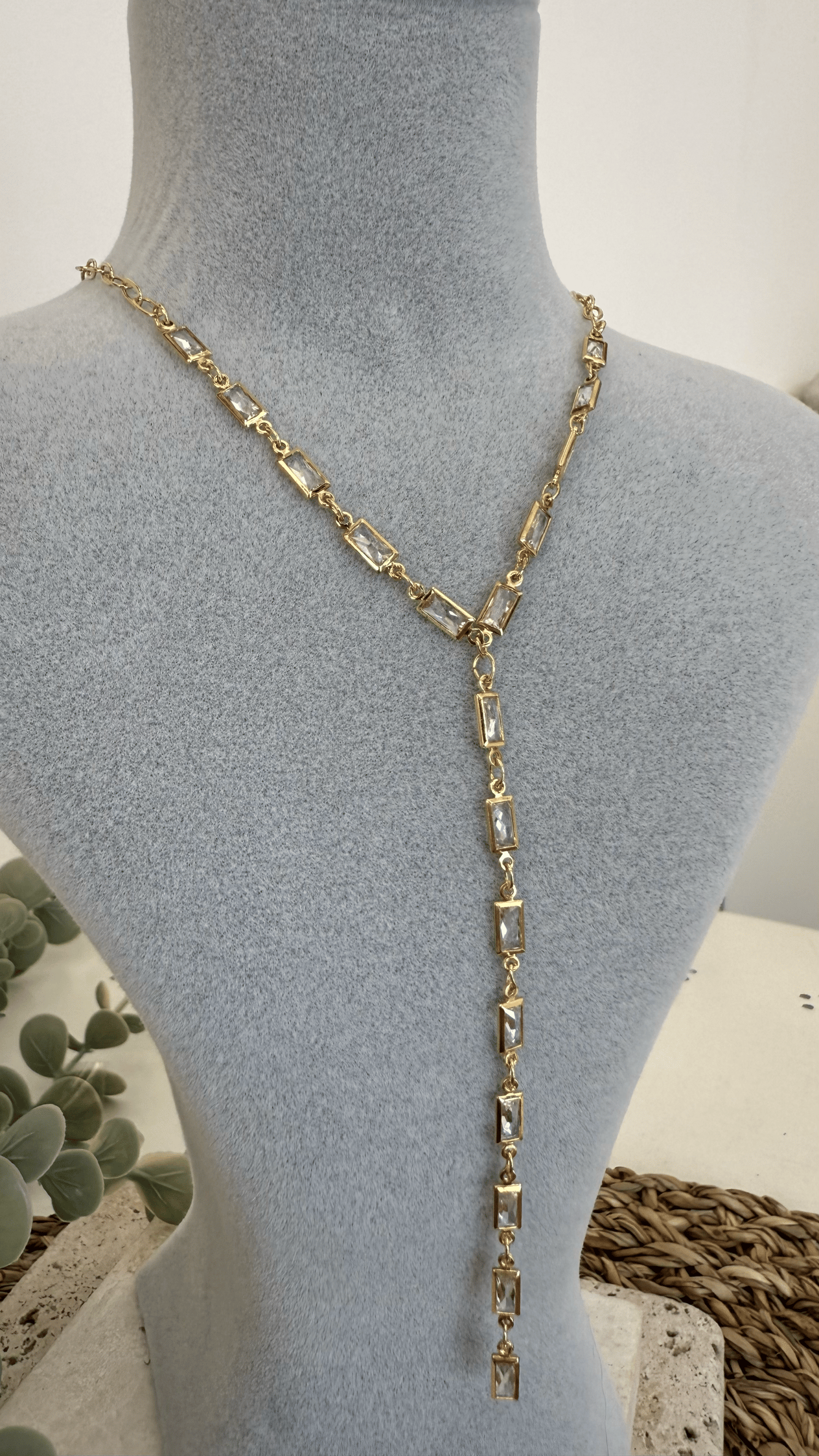 İthal Gold Taşlı Y Kolye