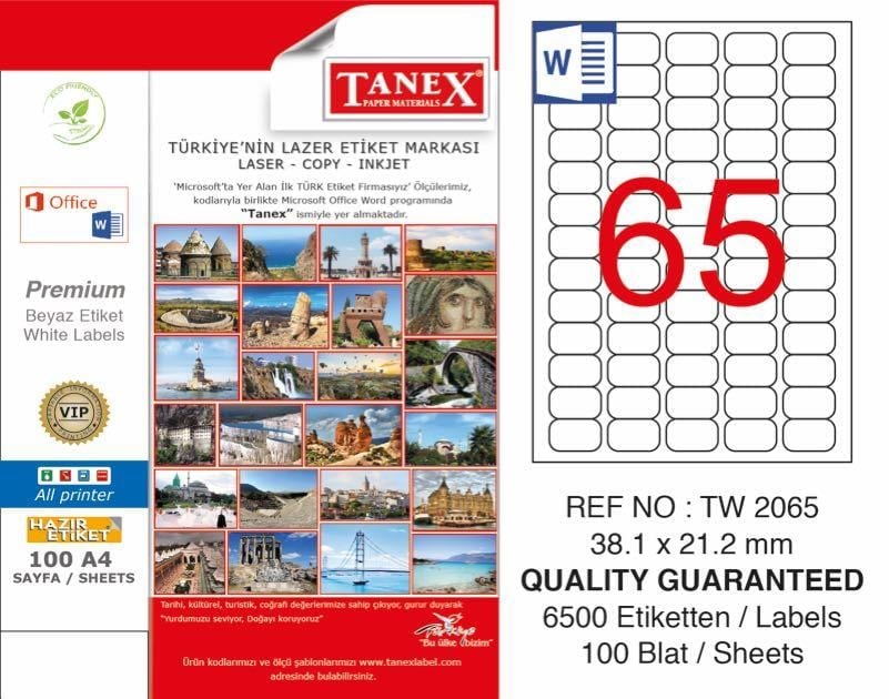 TANEX TW-2065 LAZER ETİKET 38,1X21,2MM