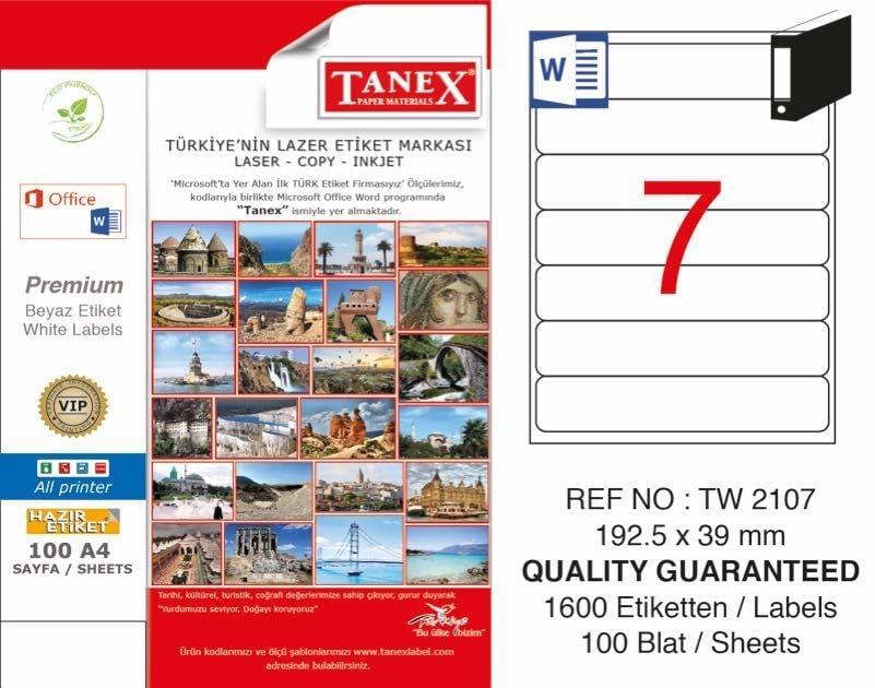 TANEX TW-2107 LAZER ETİKET 192,5X39MM
