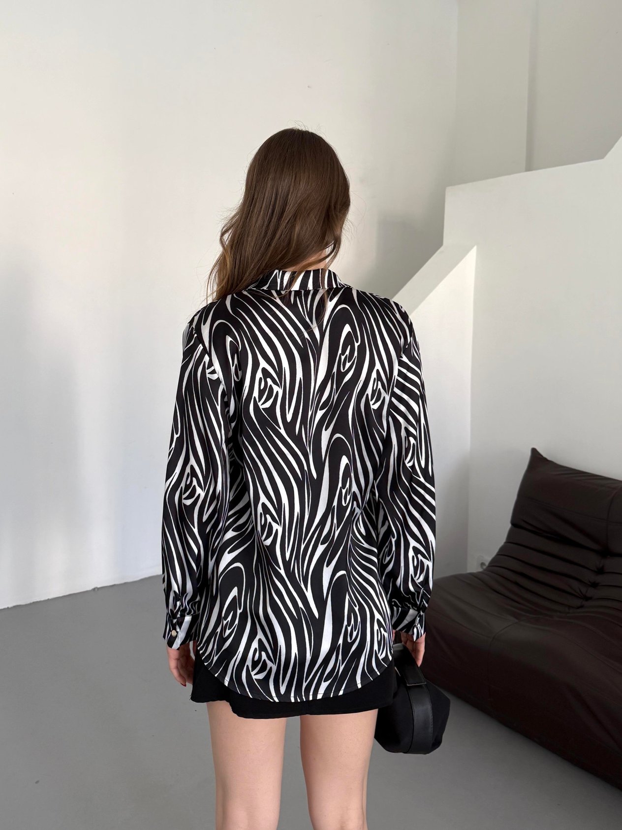Kadın Zebra Desenli Saten Gömlek
