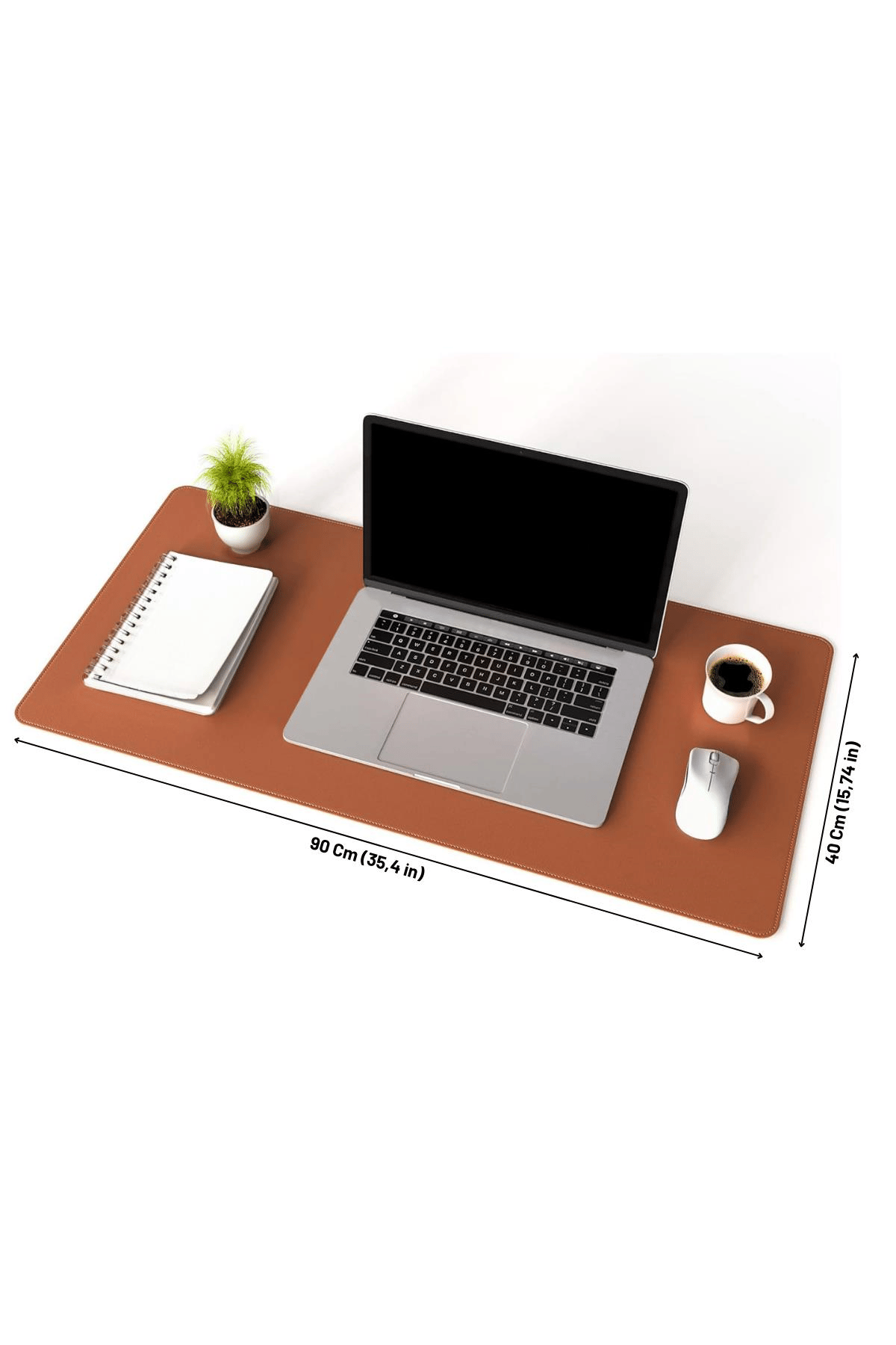 Kahverengi Deri Mouse Pad Dikişli Kenar  Çift Yönlü Kullanım Masa Matı Sümen 90x40 XL 