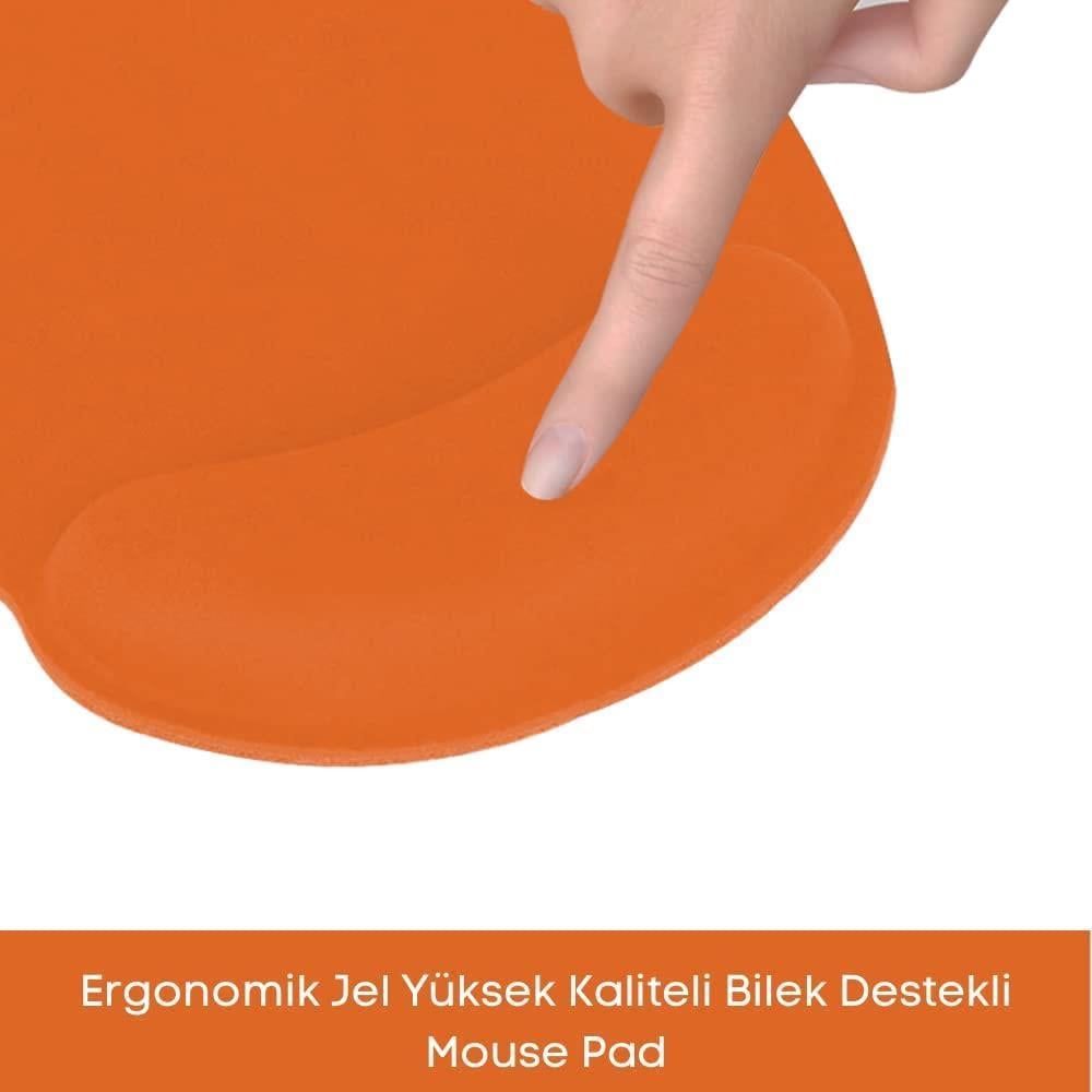 Turuncu Bilek Destekli Ergonomik Kaymaz Taban Mouse Pad