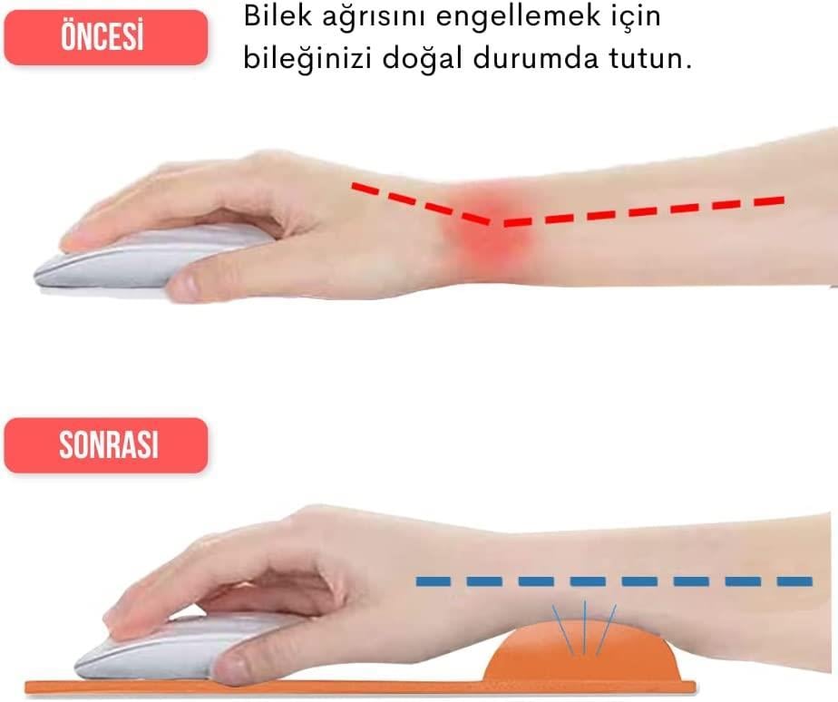 Turuncu Bilek Destekli Ergonomik Kaymaz Taban Mouse Pad