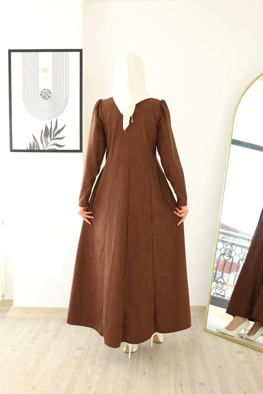 6013 Fermuar Detaylı Elbise - Taba