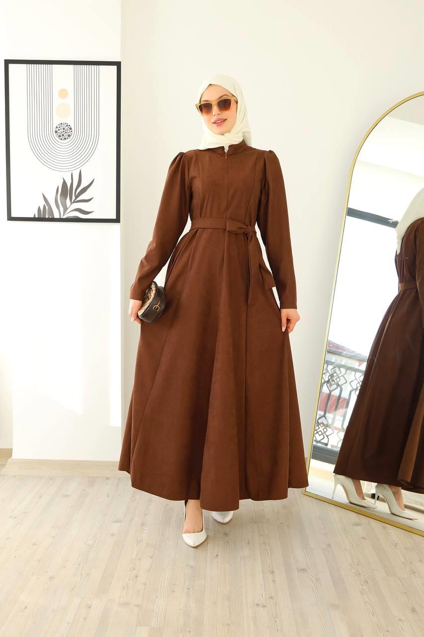 6013 Fermuar Detaylı Elbise - Taba