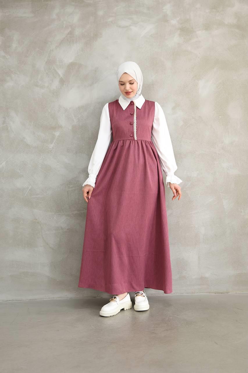 7030 Keten Salopet Ve Gömlek - Gül kurusu 