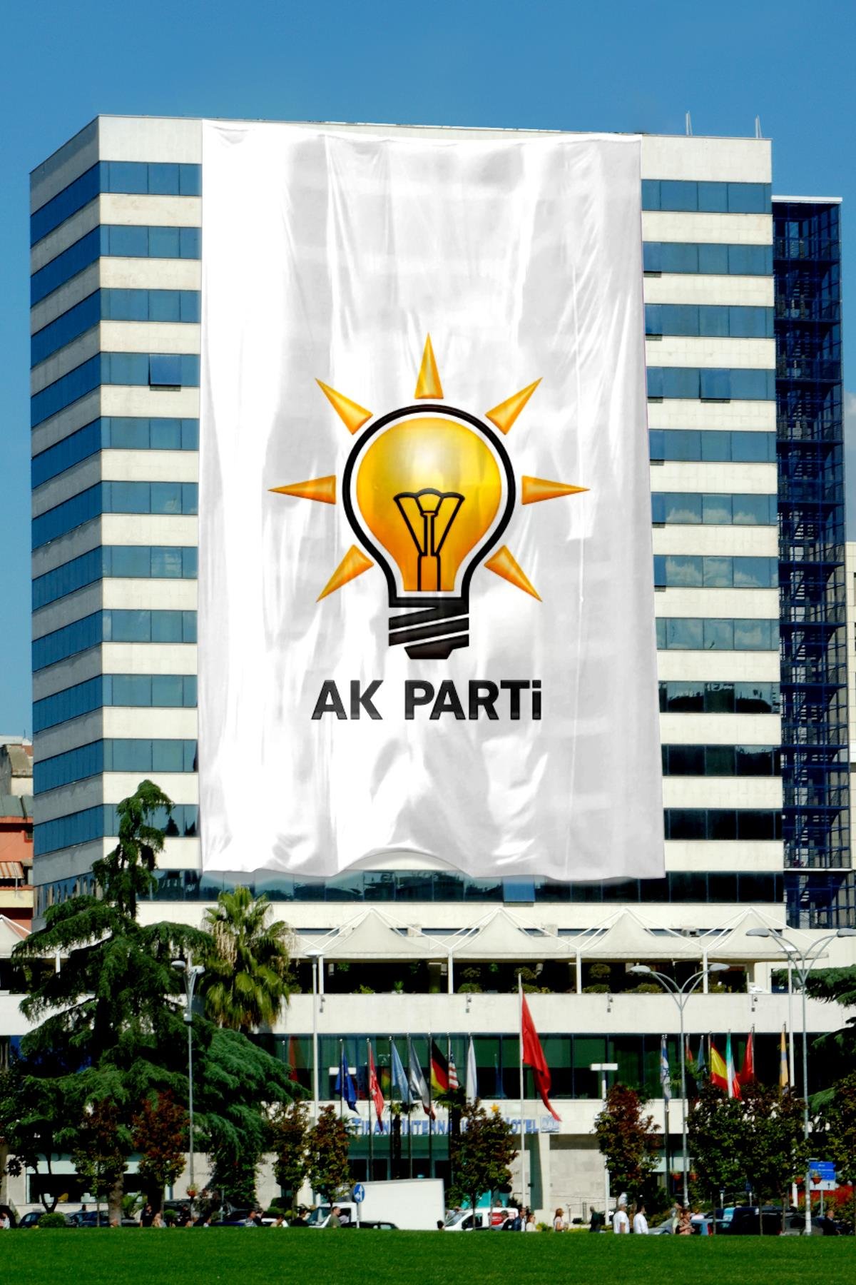 AK Parti Bayrağı 10x15 mt. 1. Kalite Raşel Kumaş Bina Tipi