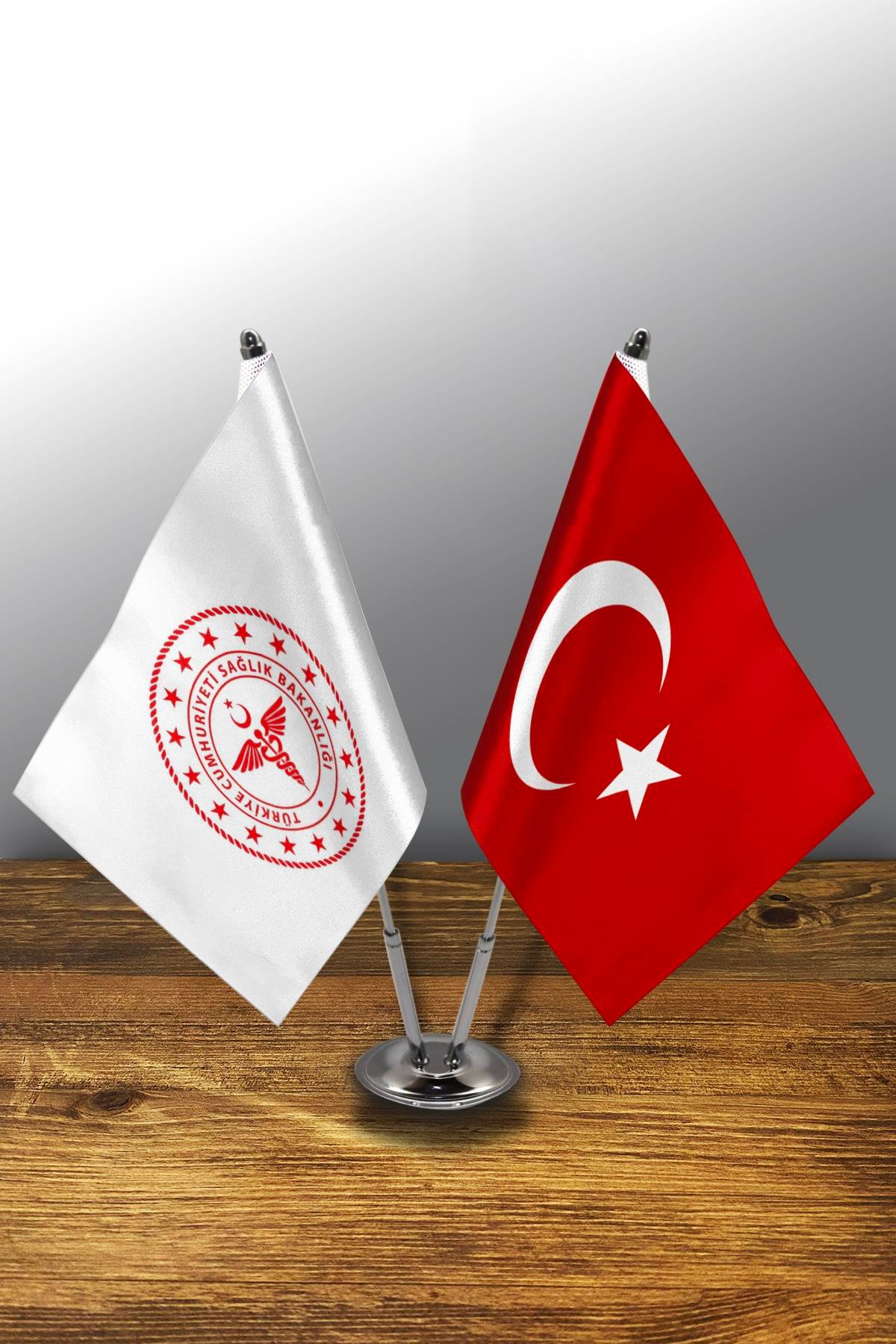 İkili Kurum Masa Bayrağı Set - Sağlık Bakanlığı