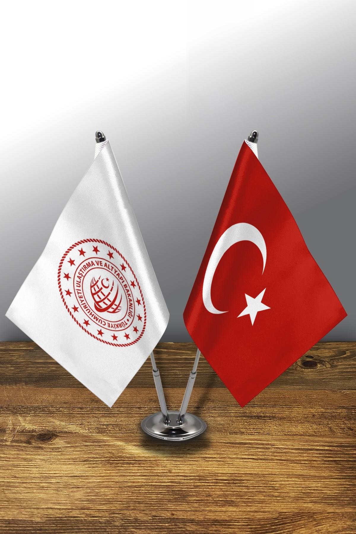 İkili Kurum Masa Bayrağı Set - Ulaştırma ve Altyapı Bakanlığı