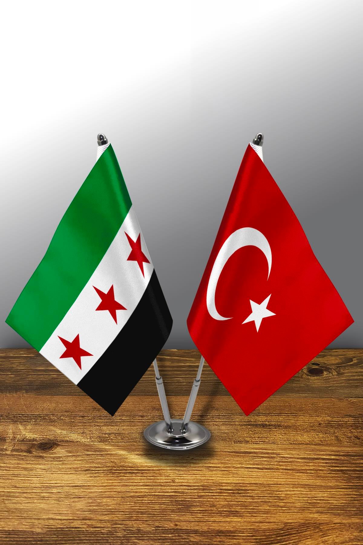 İkili Masa Bayrağı -Suriye ve Türk Bayrağı Seti