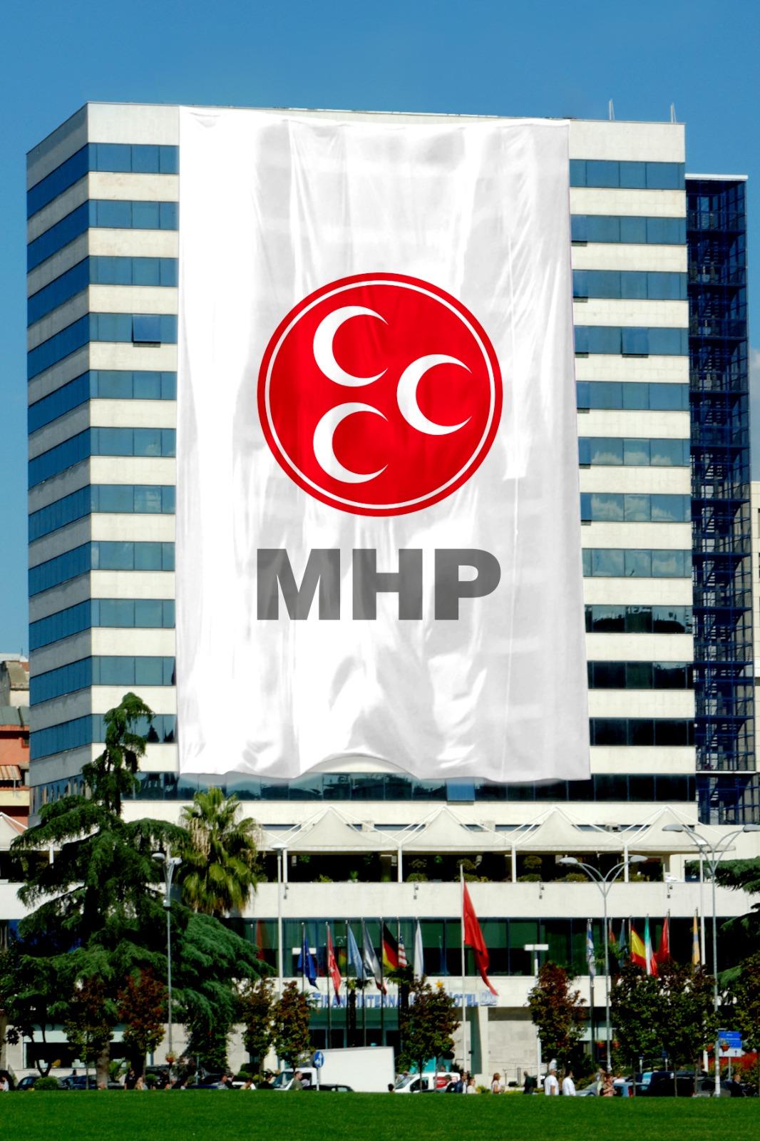 MHP Parti Bayrağı 10x15 mt. 1. Kalite Raşel Kumaş Bina Tipi