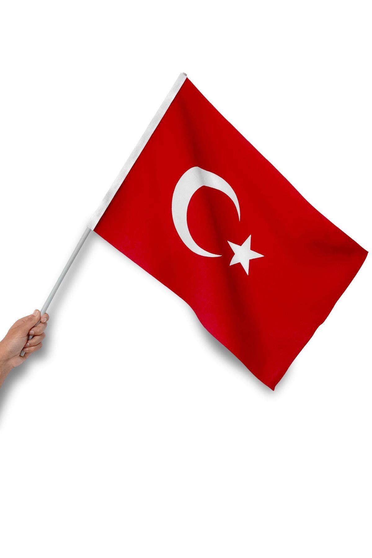 Sopalı Türk Bayrağı 50x75 cm (100 Adet) 1.Kalite Alpaka Kumaş
