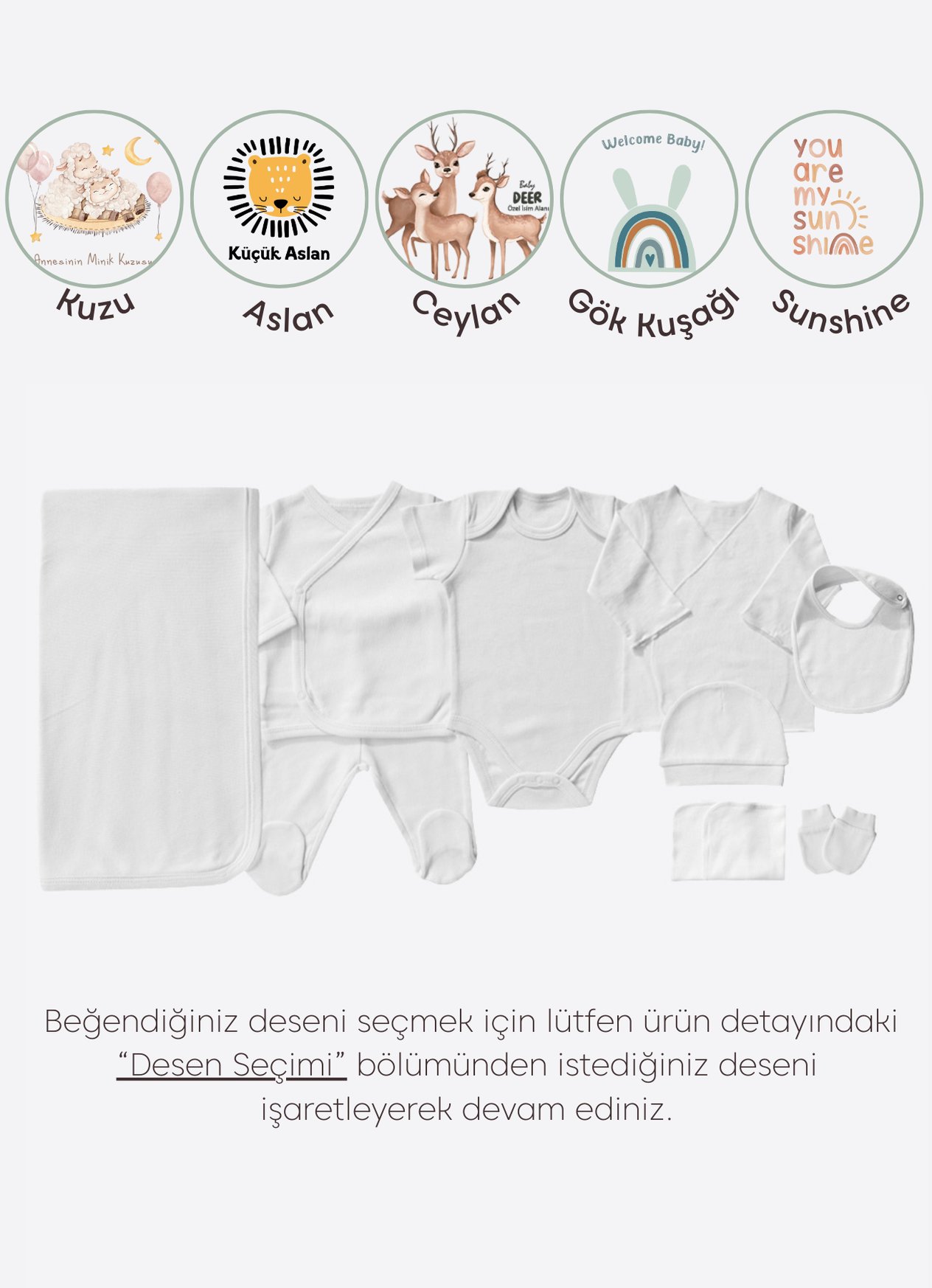 Organik İsme Özel 10'lu Hastane Çıkış Seti Beyaz