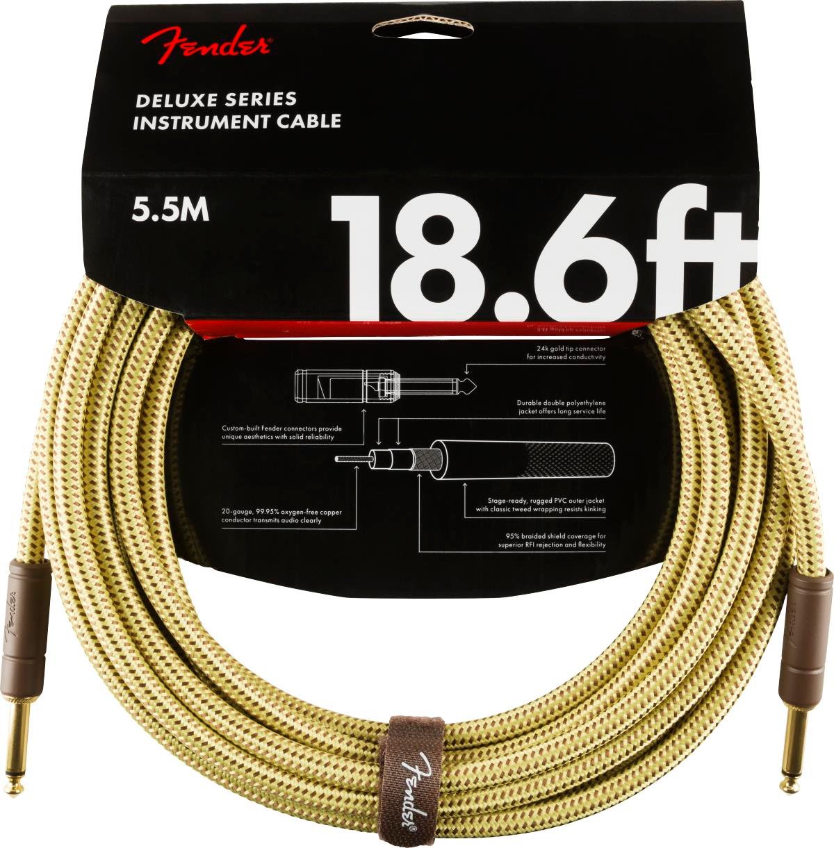 Fender Deluxe Düz/Düz Uçlu 5m Tweed Enstrüman Kablosu
