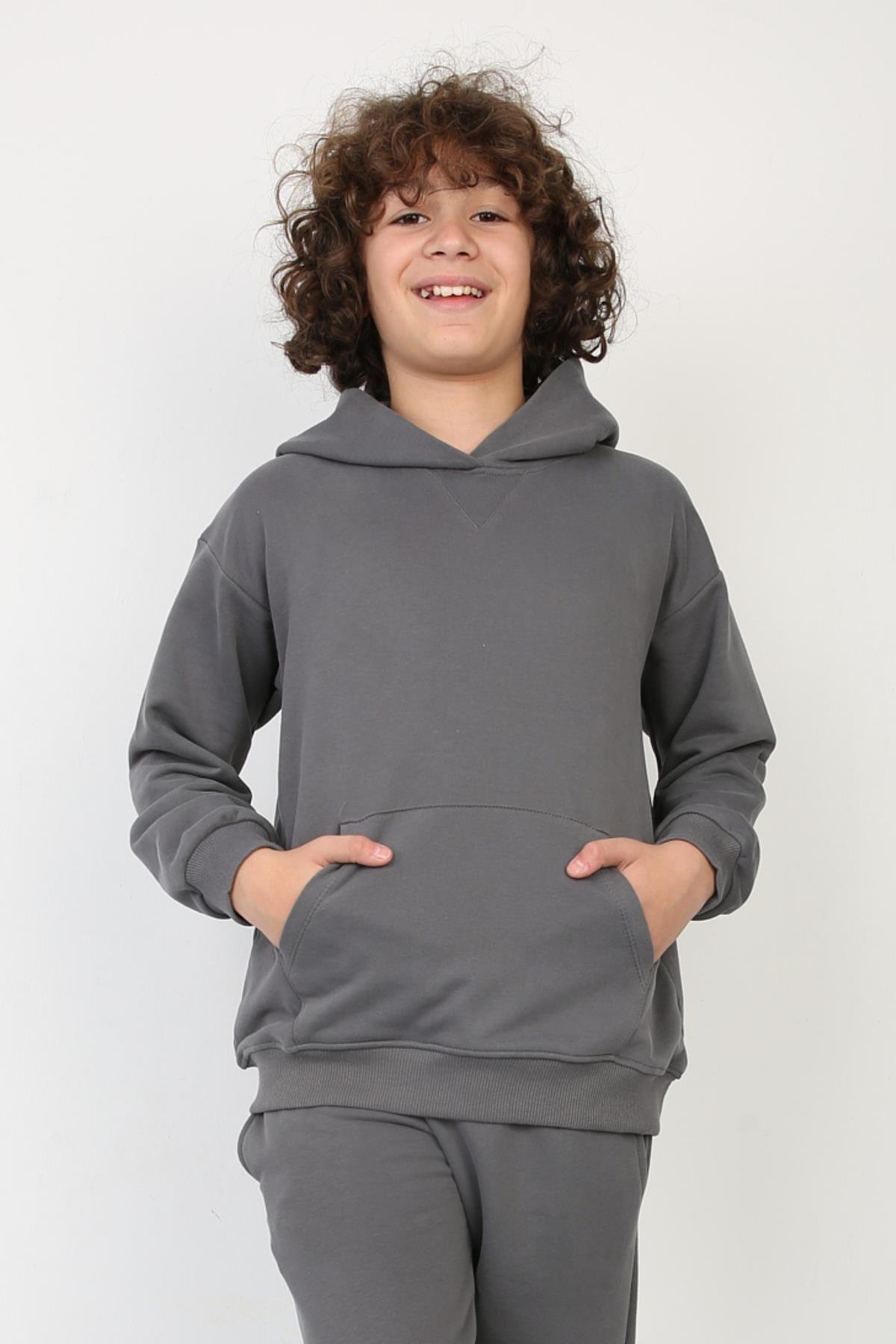 Erkek Çocuk Kapüşonlu Füme Sweatshırt (8-15 Yaş)