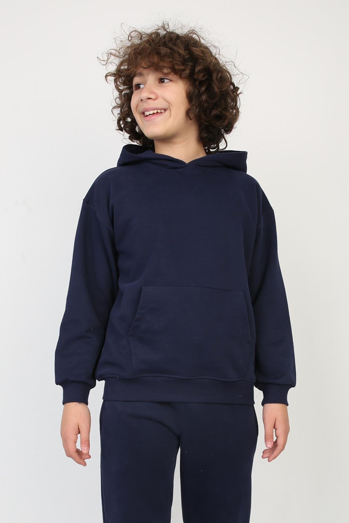 Erkek Çocuk Kapüşonlu Lacivert Sweatshırt (8-15 Yaş)