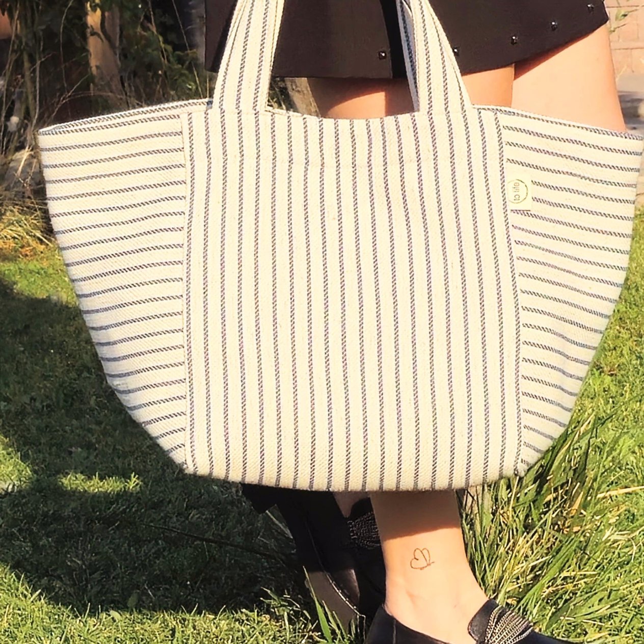 Lacivert Knit Kanvas Stripe Bag