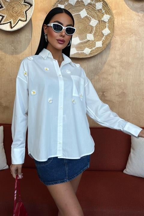 Alicia Papatya Nakışlı Gömlek 3389-08