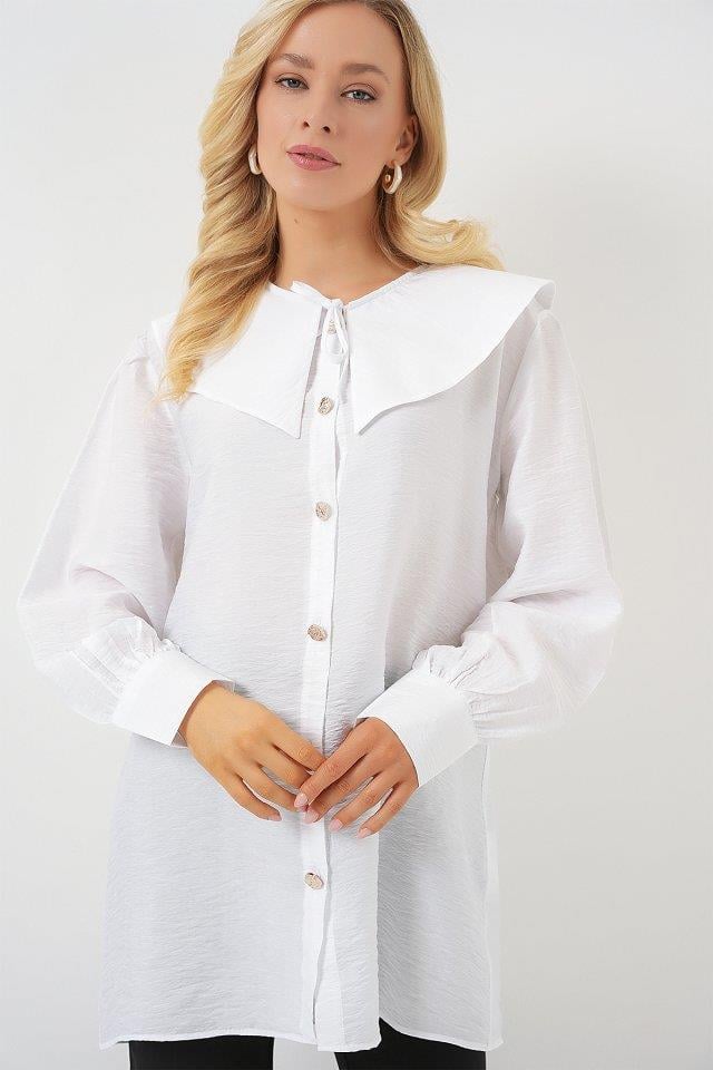 Bebe Yaka Uzun Tunik 5967 - Beyaz