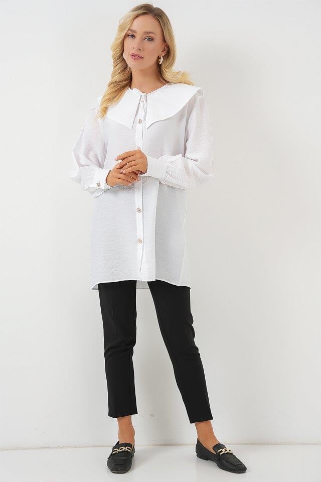 Bebe Yaka Uzun Tunik 5967 - Beyaz