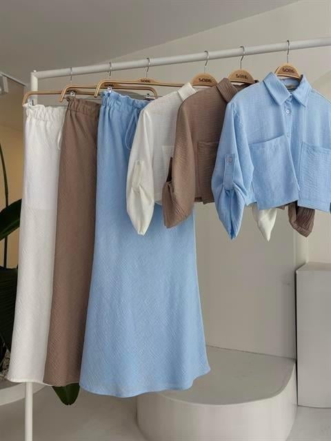 Crop Gömlekli Ve Eteği Büzgülü Tasarım Takım 10201