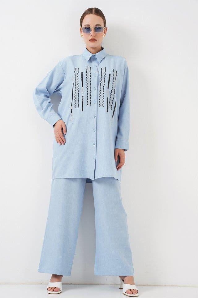 Desenli Tunik Pantolon İkili Takım 6720 - Mavi