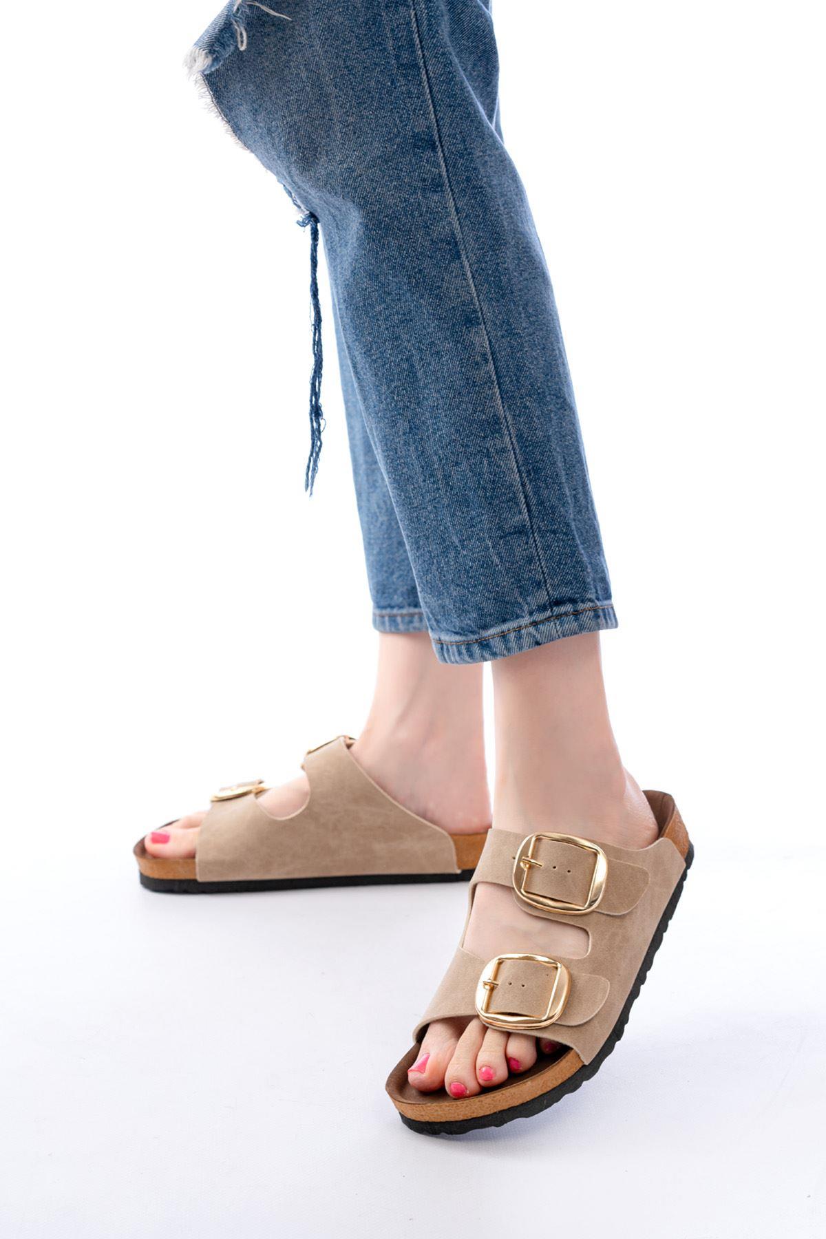 P-101 Bej Günlük Birkenstock Kadın Terlik