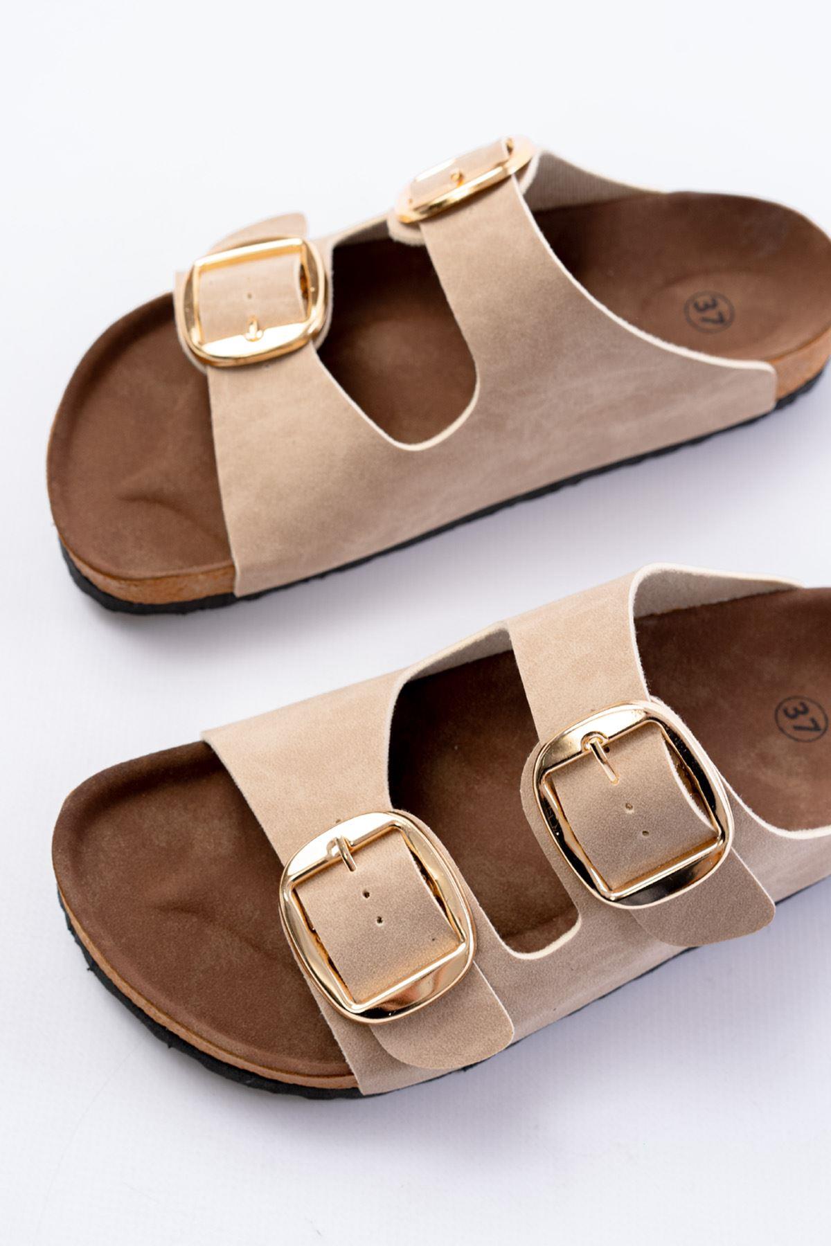 P-101 Bej Günlük Birkenstock Kadın Terlik
