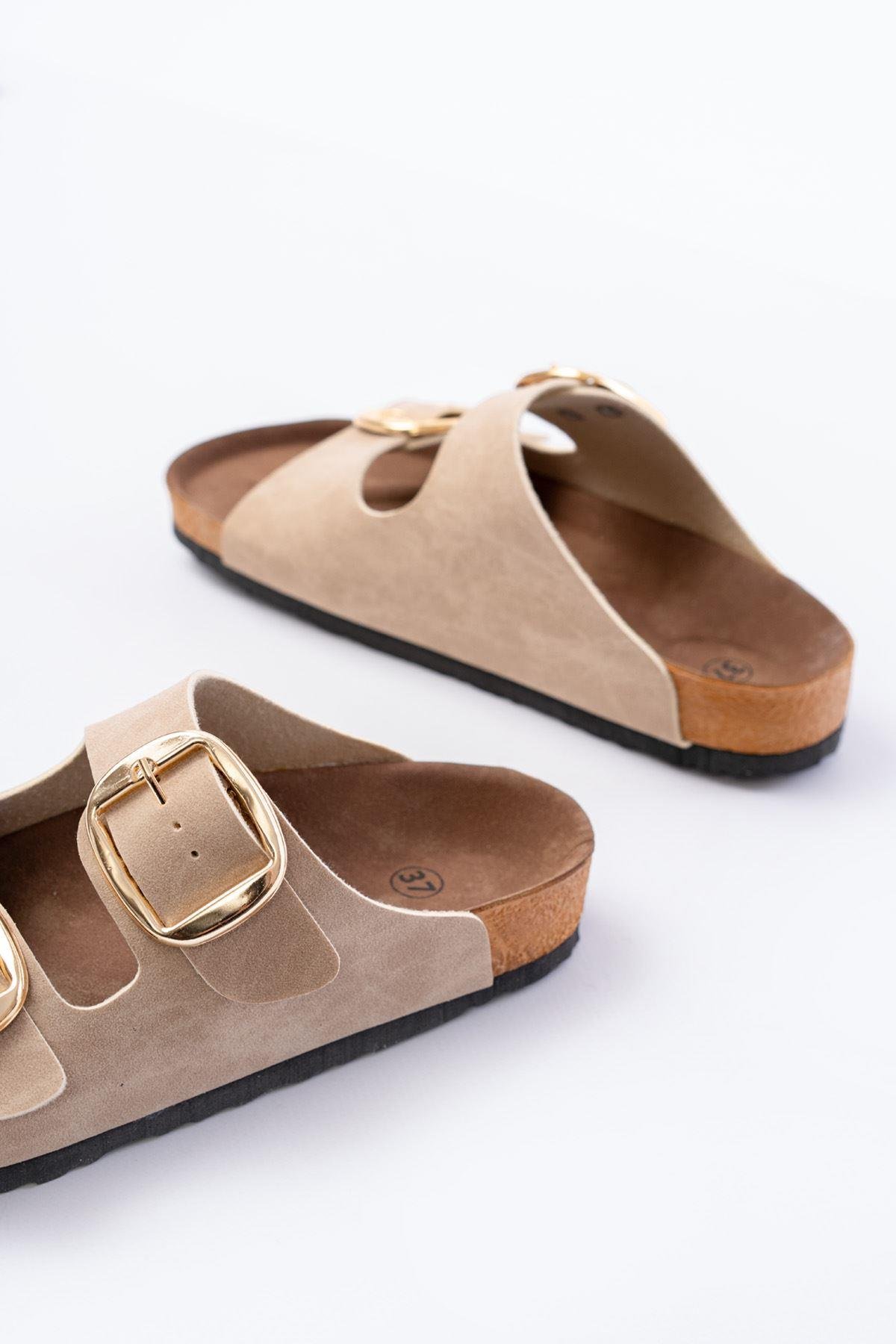 P-101 Bej Günlük Birkenstock Kadın Terlik