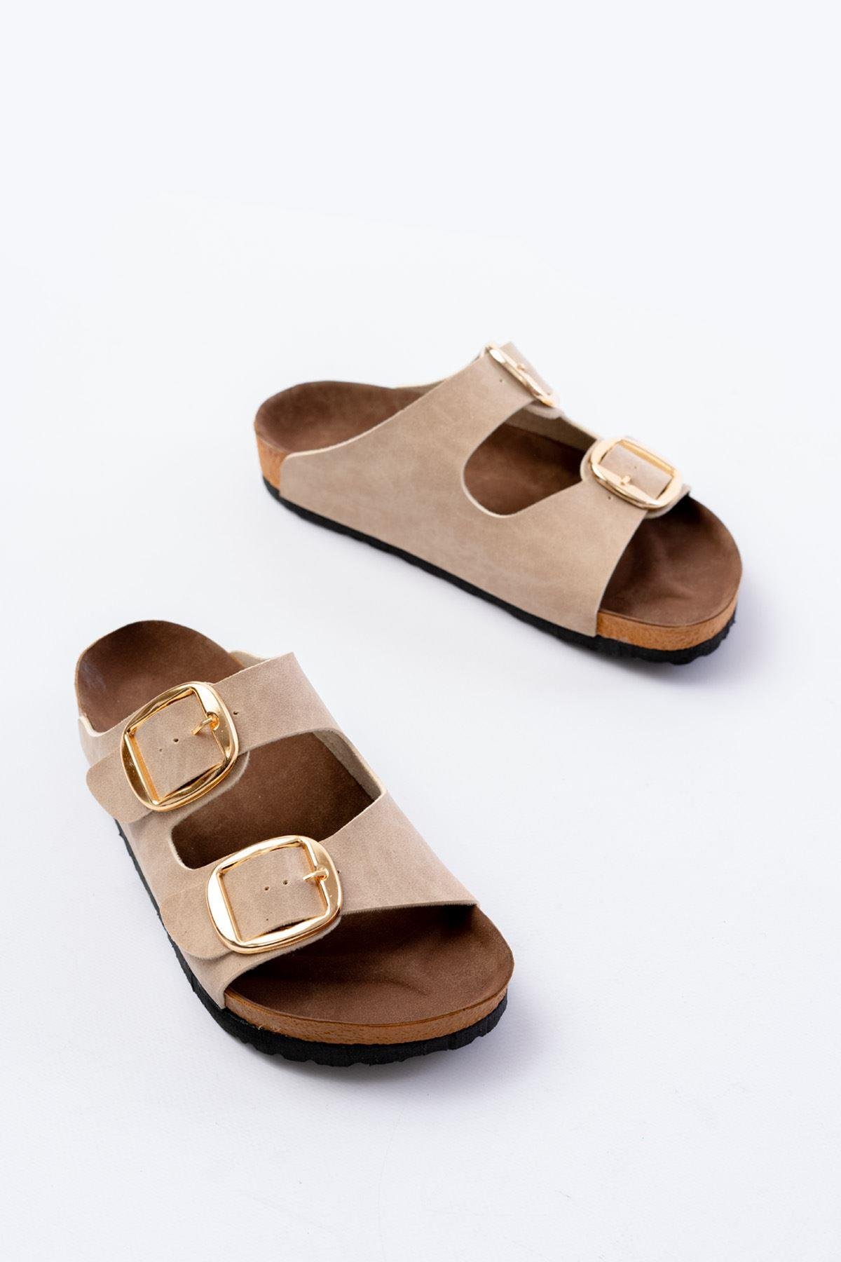 P-101 Bej Günlük Birkenstock Kadın Terlik