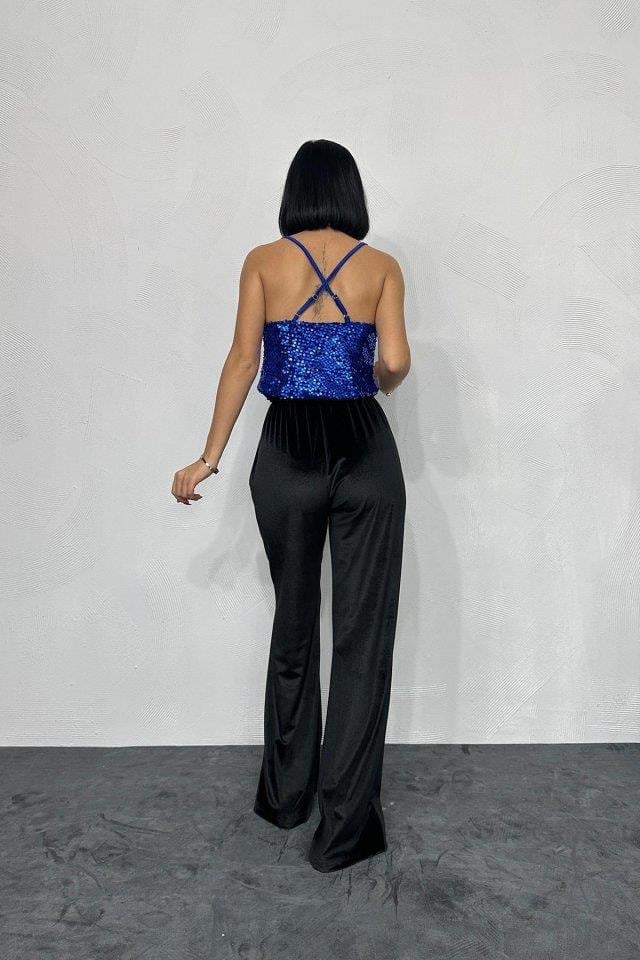 Saks Askılı Degaje Bluz