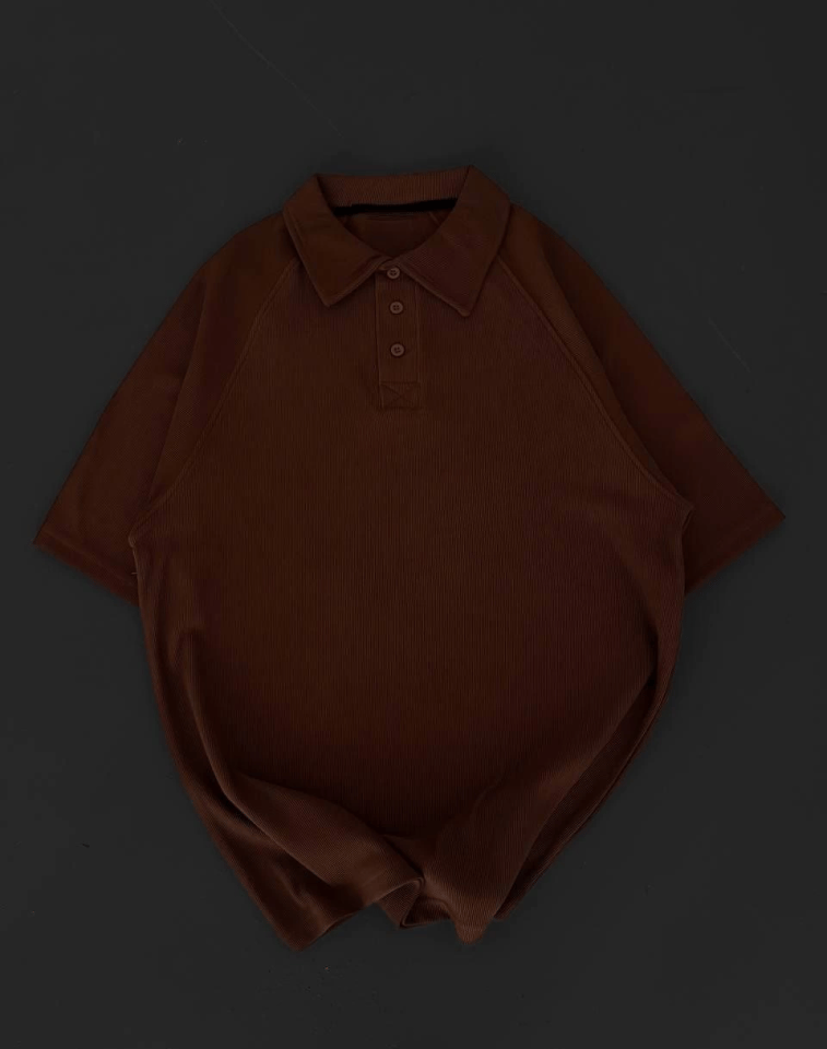 Yakalı Patlı Kısa Kol T-shirt - Kahverengi