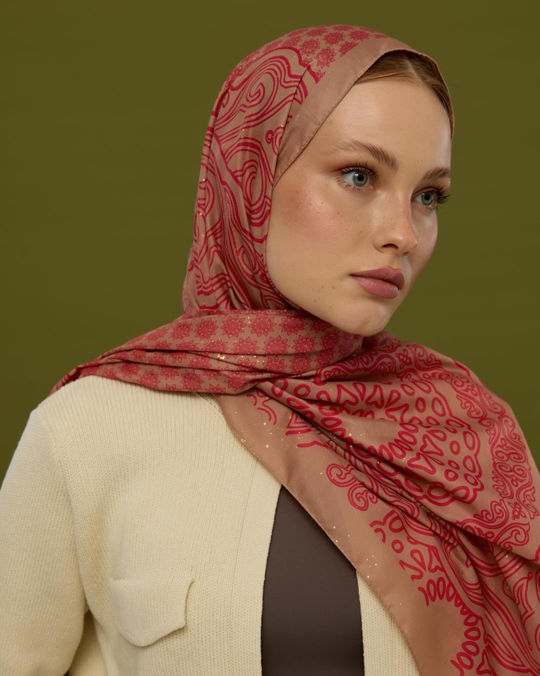 Kum Beji & Nar Çiçeği Bala Hatun Desen Işıltılı Şal