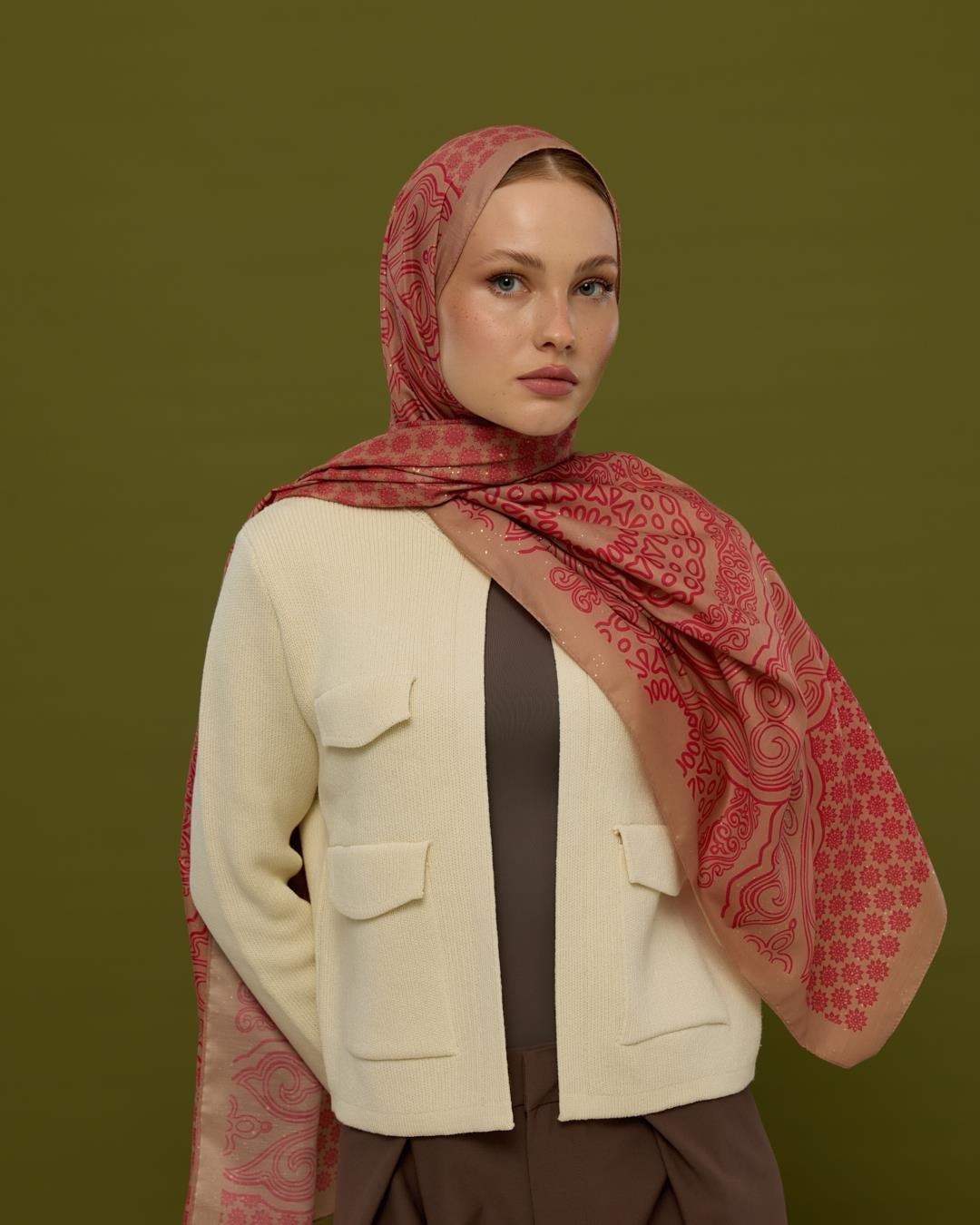 Kum Beji & Nar Çiçeği Bala Hatun Desen Işıltılı Şal