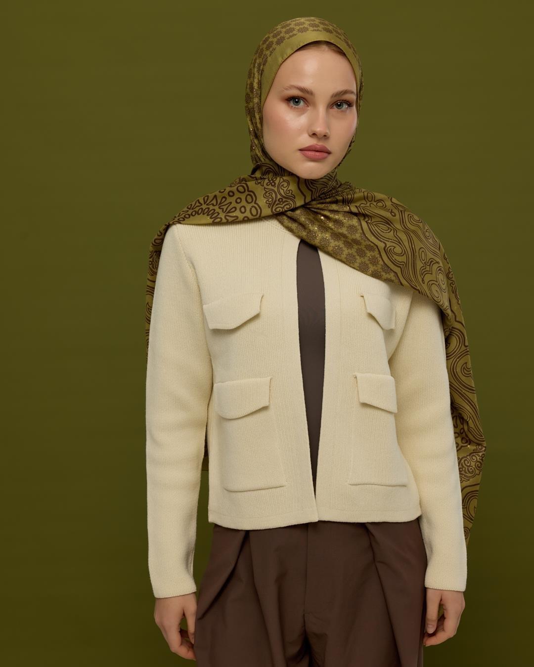 Susam Işıltısı & Kavrulmuş Kahve Bala Hatun Desen Işıltılı Şal