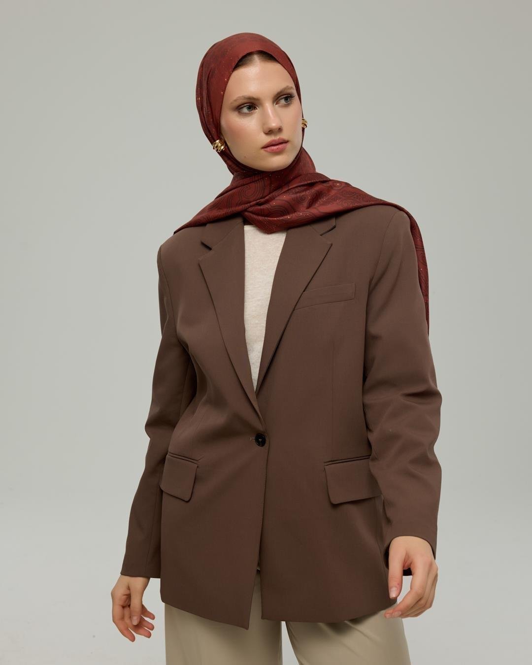 Tuzlu Karamel & Kestane Kabuğu Bala Hatun Desen Işıltılı Şal