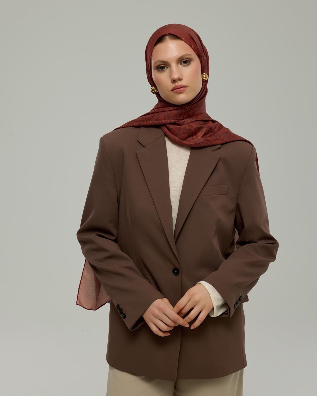 Tuzlu Karamel & Kestane Kabuğu Bala Hatun Desen Işıltılı Şal