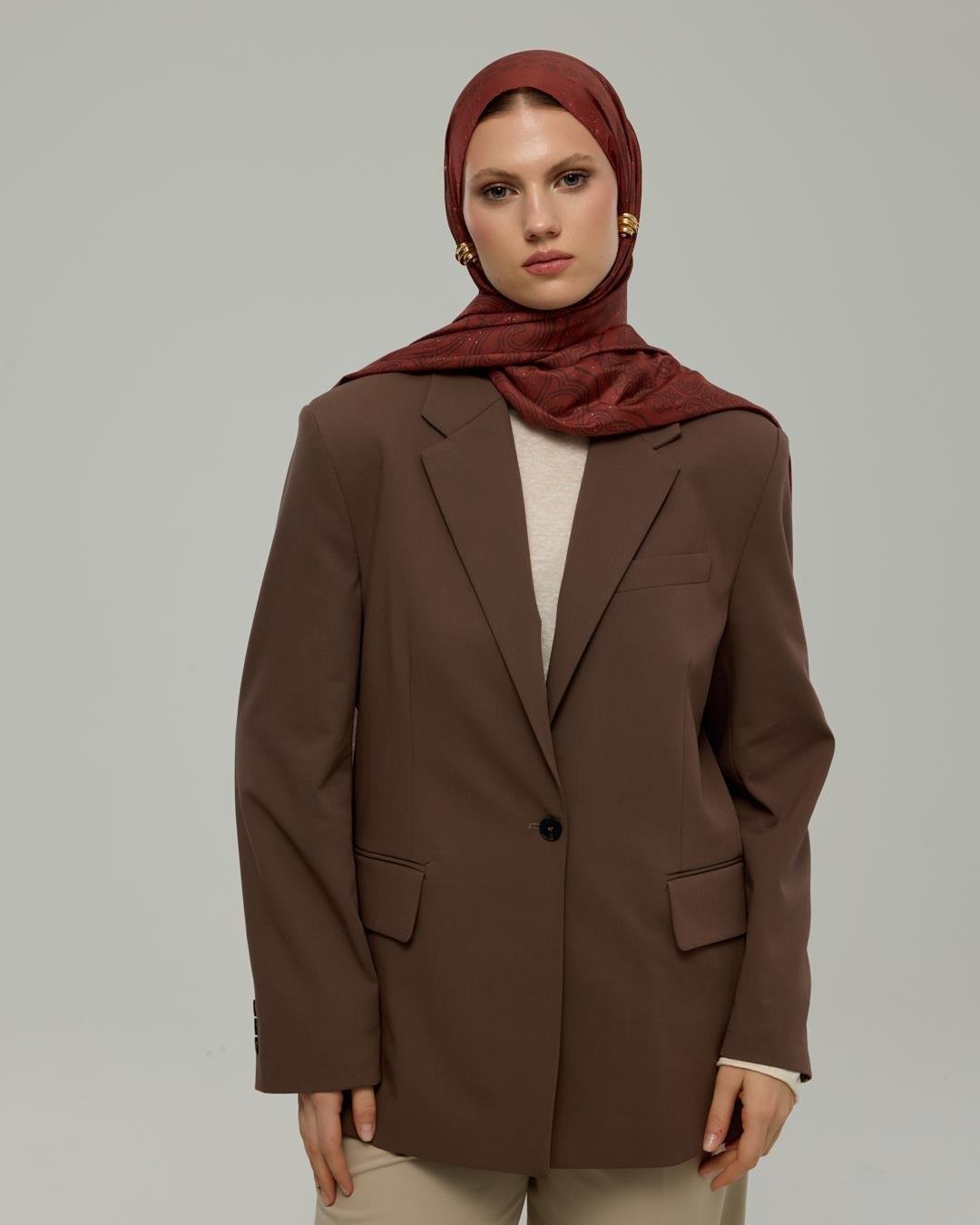 Tuzlu Karamel & Kestane Kabuğu Bala Hatun Desen Işıltılı Şal