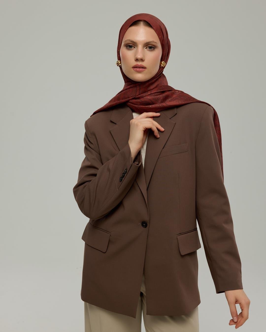 Tuzlu Karamel & Kestane Kabuğu Bala Hatun Desen Işıltılı Şal