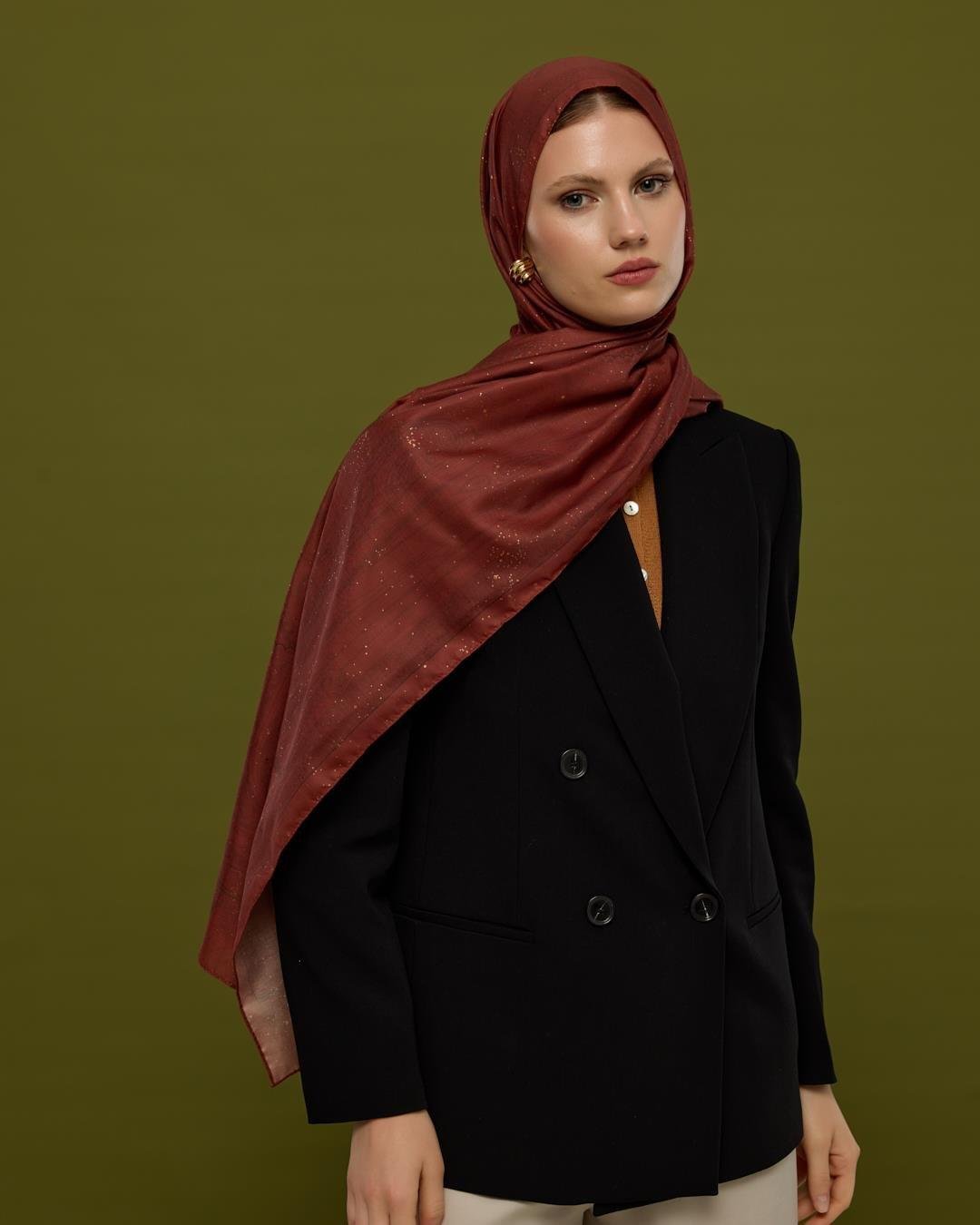 Tuzlu Karamel & Kestane Kabuğu Hürrem Desen Işıltılı Şal