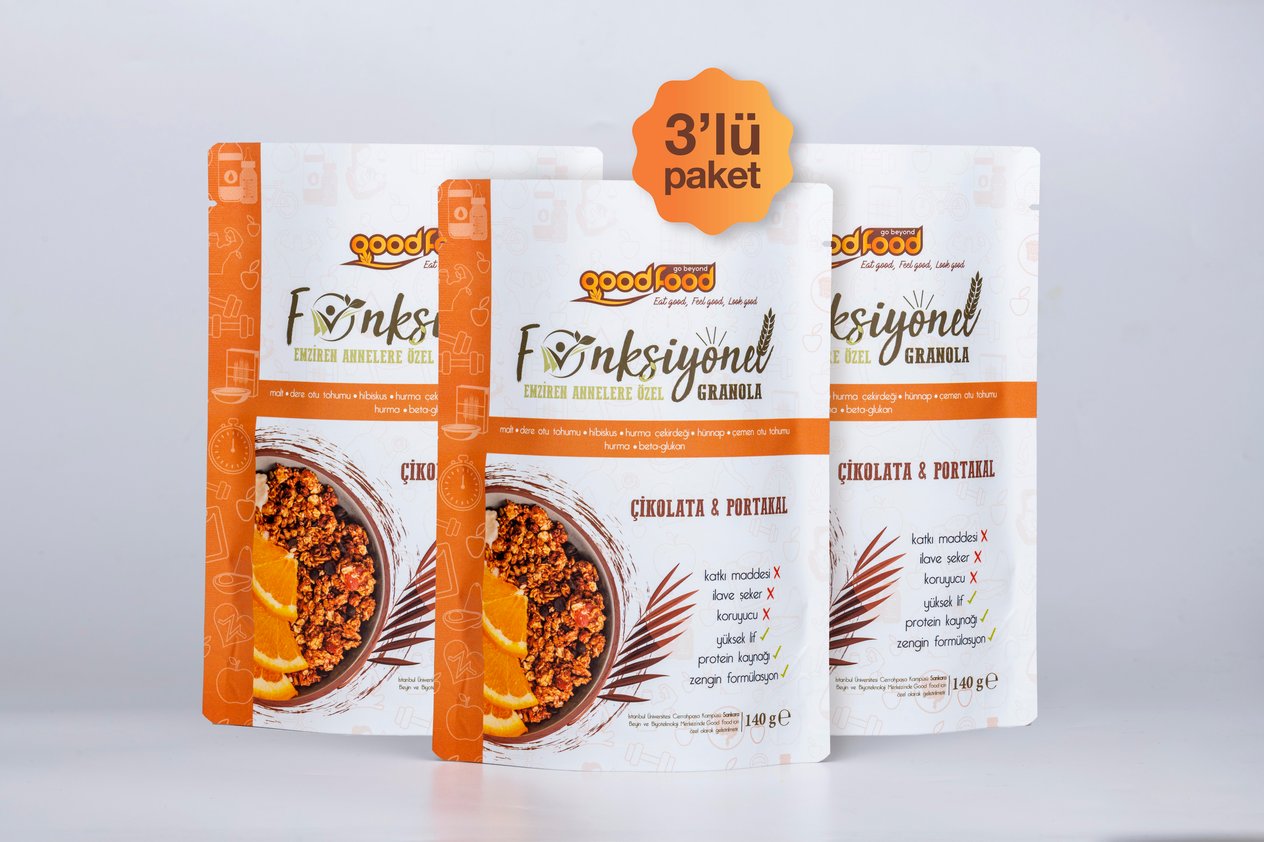 Emziren Annelere Özel Malt ve 7 Özel Bitki İçeren Granola, 3'lu Paket Çikolata & Portakallı, 3x140 g