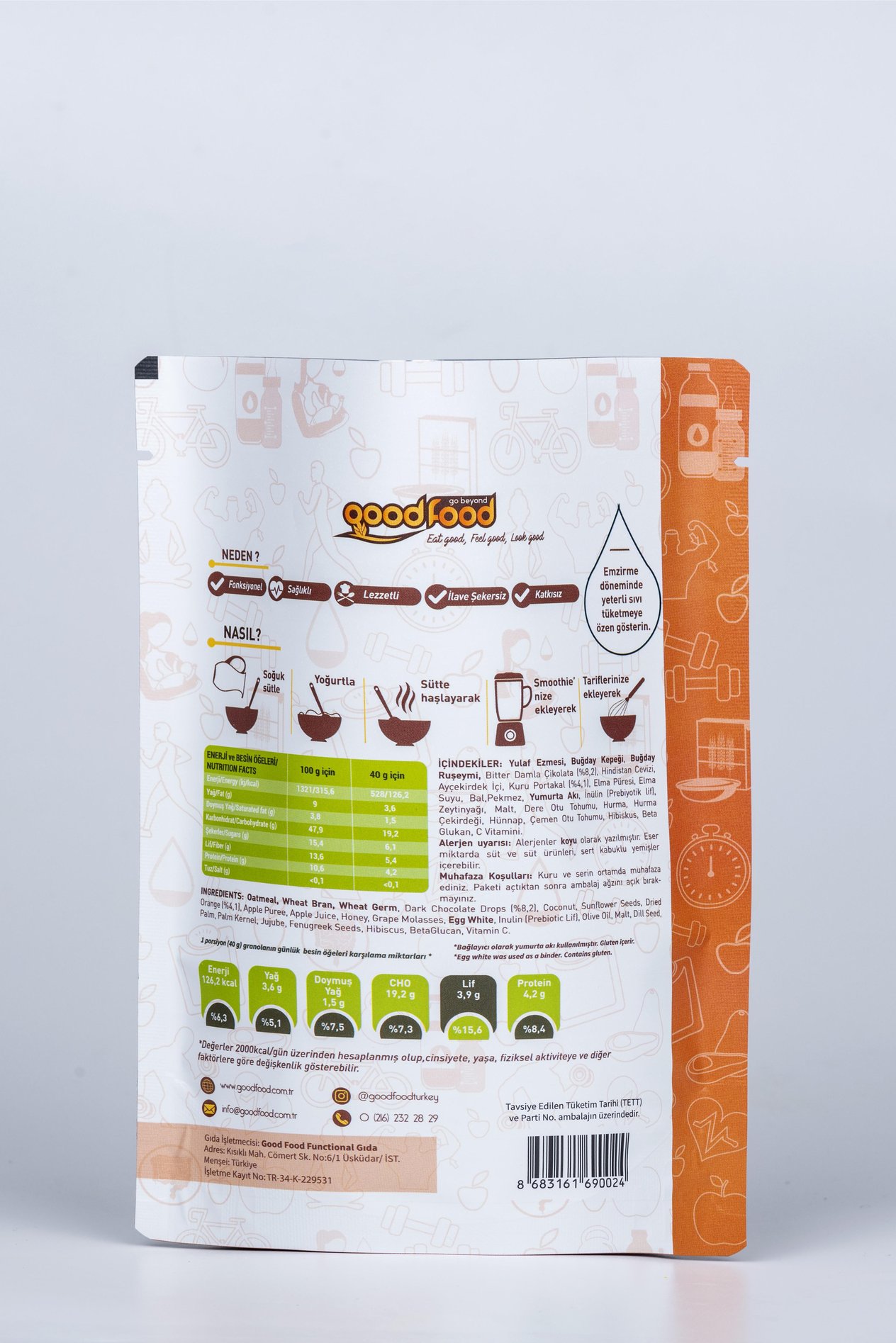 Emziren Annelere Özel Malt ve 7 Özel Bitki İçeren Granola, 3'lu Paket Çikolata & Portakallı, 3x140 g