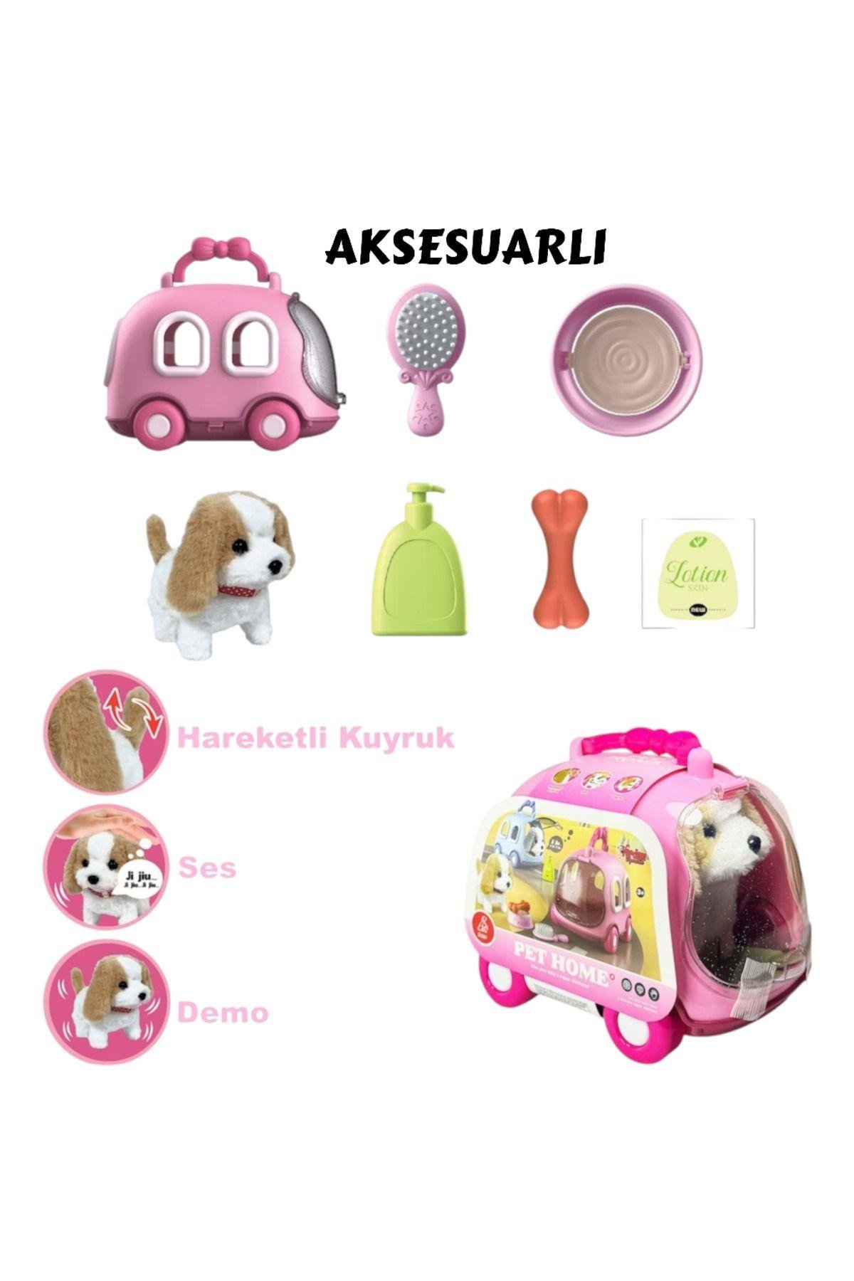 SESLI HAREKETLI KOPEK VE ARABA CANTA KOPEK EVI PEMBE Diğer JND 6802 P