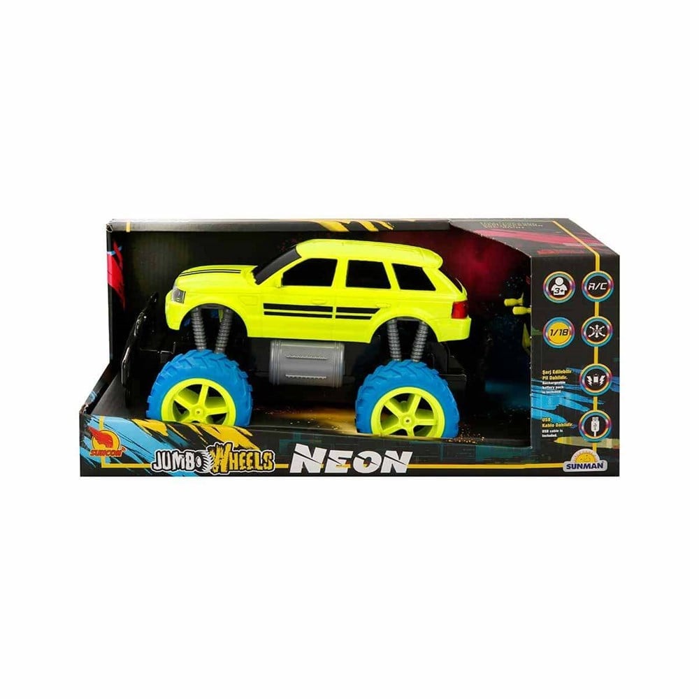 1:18 Uzaktan Kumandalı Neon Jumbo Weels USB Şarjlı Araba 26 cm Jeep Sunman S01080032 J