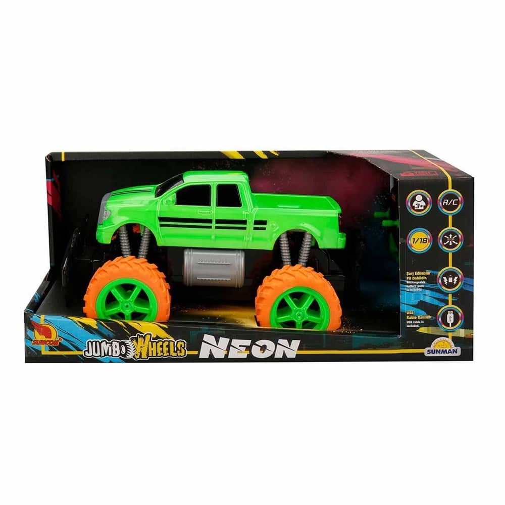 1:18 Uzaktan Kumandalı Neon Jumbo Weels USB Şarjlı Araba 26 cm Pickup Sunman S01080032 P