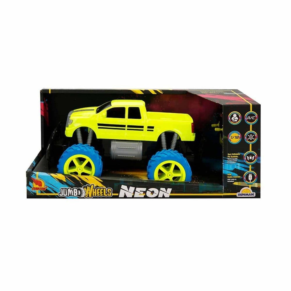 1:18 Uzaktan Kumandalı Neon Jumbo Weels USB Şarjlı Araba 26 cm Pickup Sunman S01080032 P