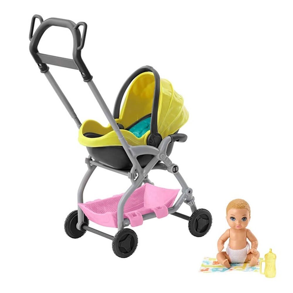 BARBIE BEBEK BAKICISI TEMALI OYUN SETI SARI PUSETLI GFC18 Toystop GFC18