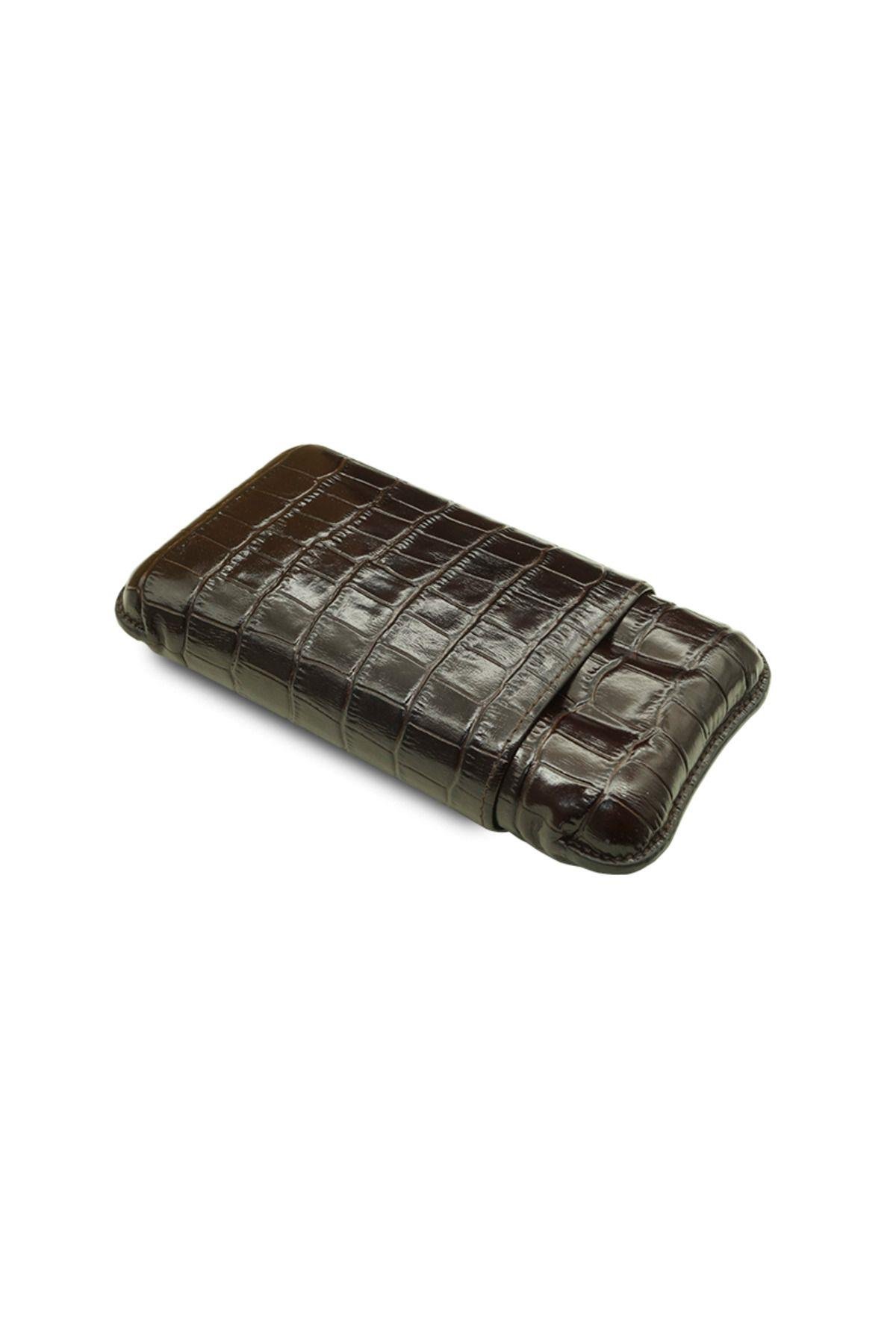 Montes Gerçek Deri El Yapımı Puro Kılıfı Üçlü (60 RİNG) Croco Tabaco